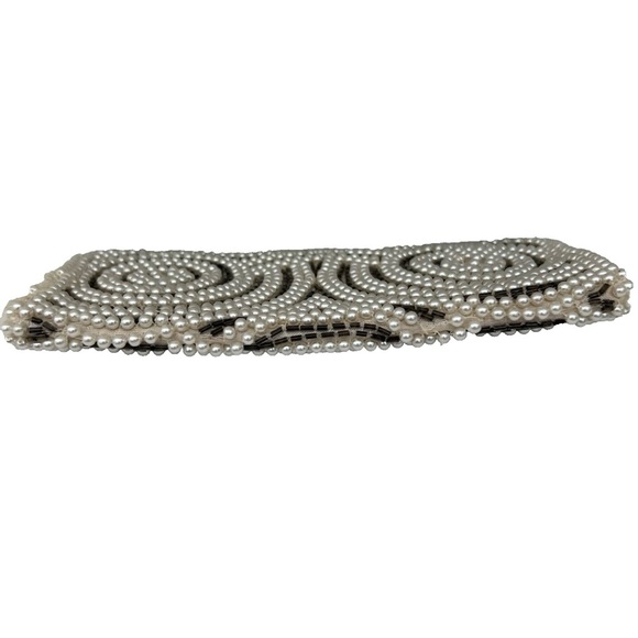 Vintag Emson Japan Hand Made Small Zip Clutch Beaded Purse Off White Ivory - Picture 10 of 13